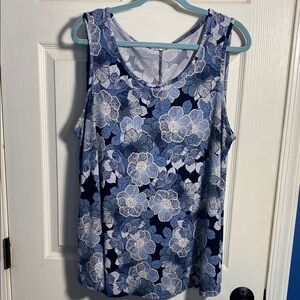 Westport Floral Blue Tank Sleeveless Top 1X
